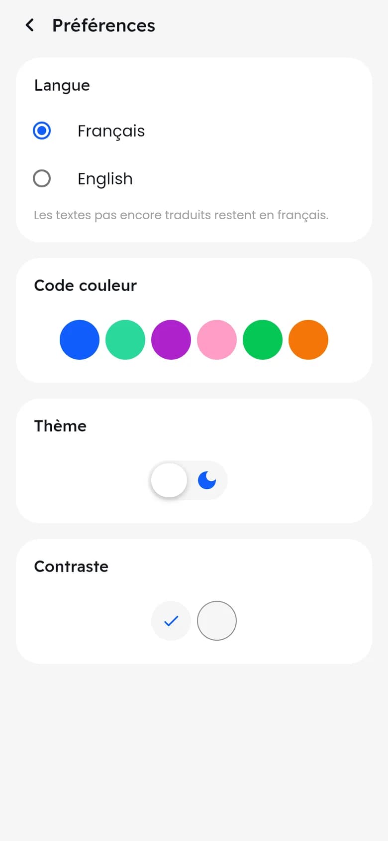 Préférences : langue, couleur d’accent et thème
