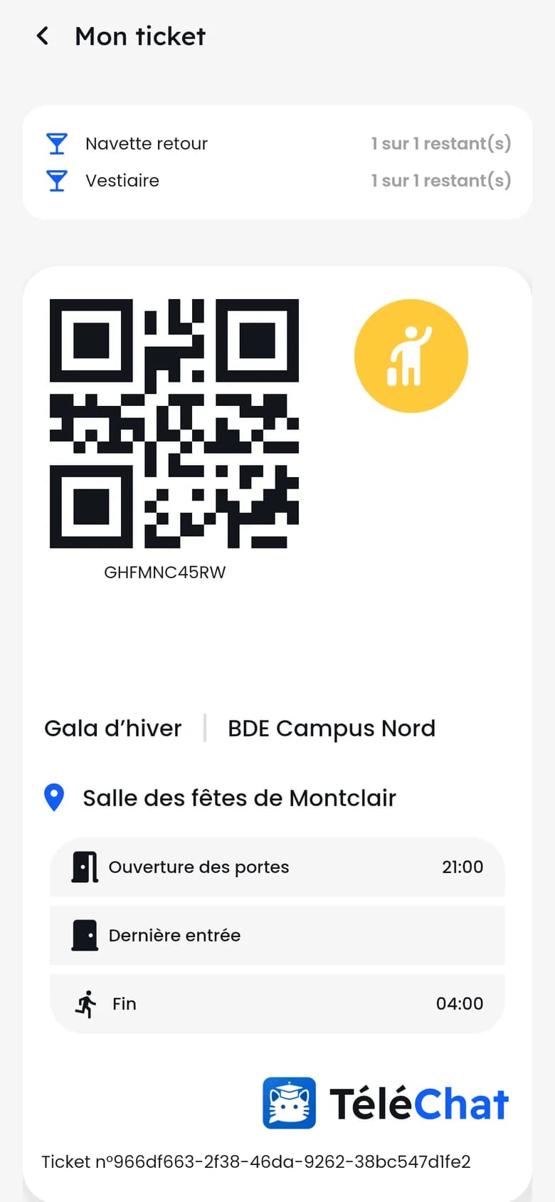 Billet du Gala d’hiver avec son QR code